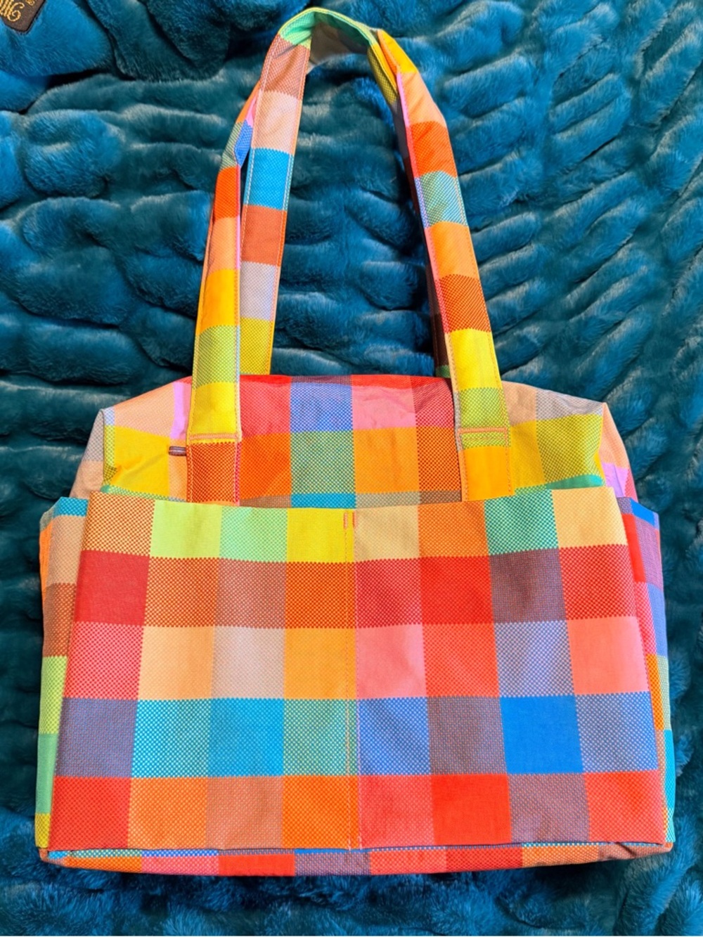 BAGGU Madras EDC Everyday Cloud Bag Rainbow Checkered Tote in Multicolor Plaid